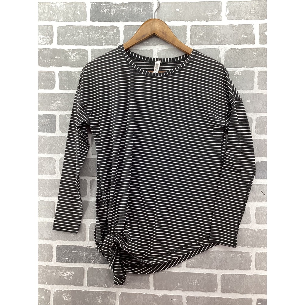 Lululemon Women Black White Striped Side Tie Long Sleeve Top Pima Cotton Size 4